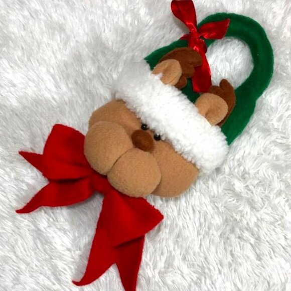 Santa's Workshop Plush Stuffed Christmas Reindeer Door Knob Hanger - Picture 1 of 9